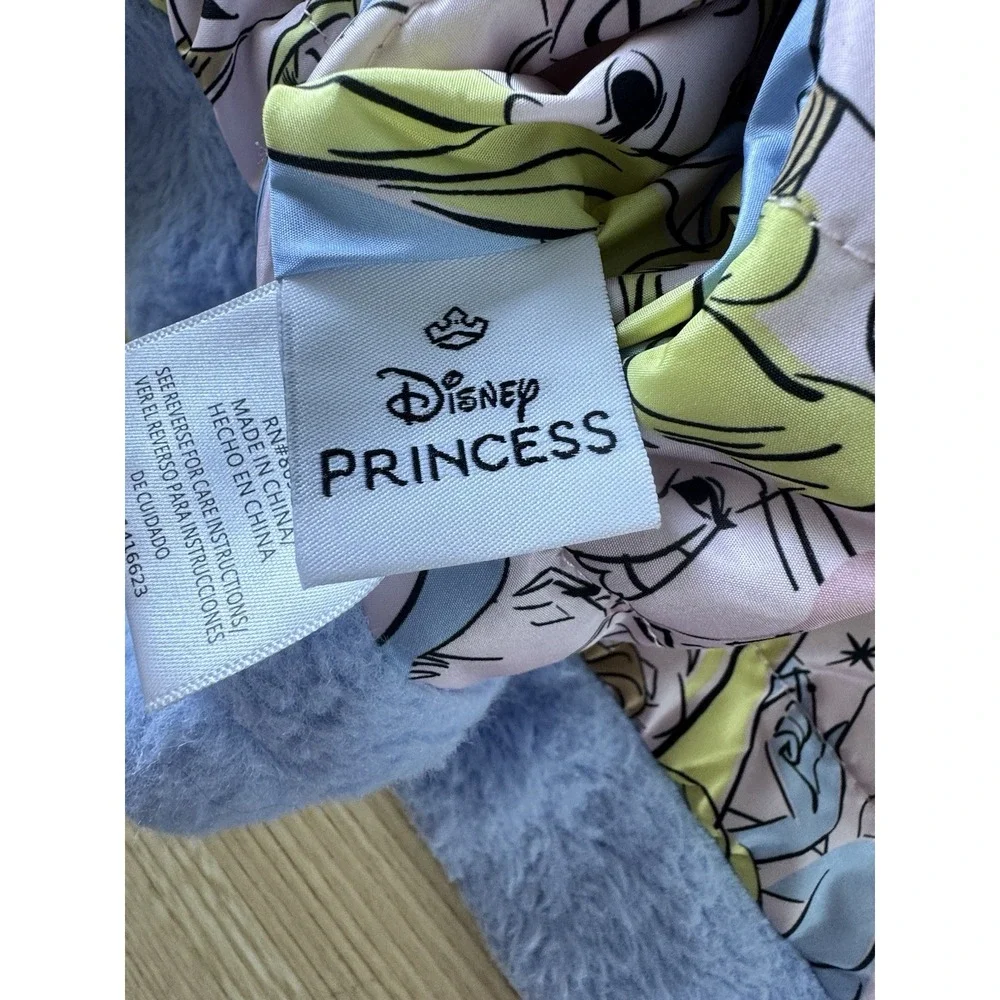 Disney Princess Reversible Puffer Jacket Girls 2T Pink Blue Faux Fur Hooded Coat